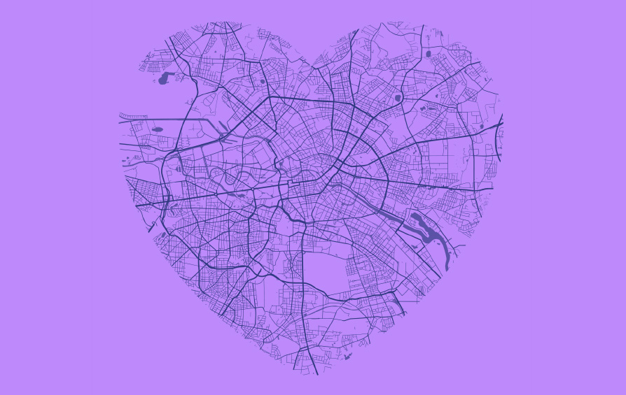 Stadtplan in Herzform