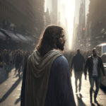 Jesus in einer Großstadtszene